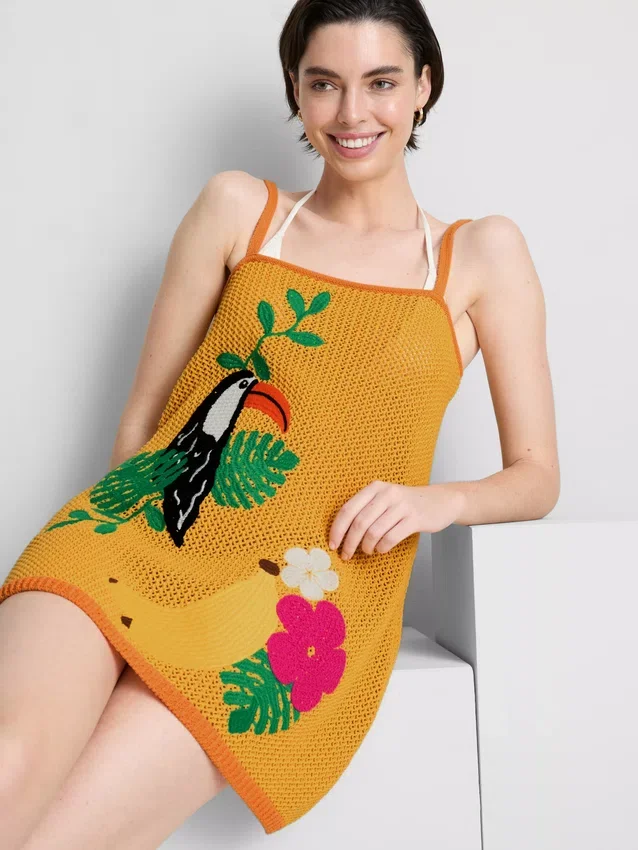 Gehäkeltes, besticktes Strand-Minikleid