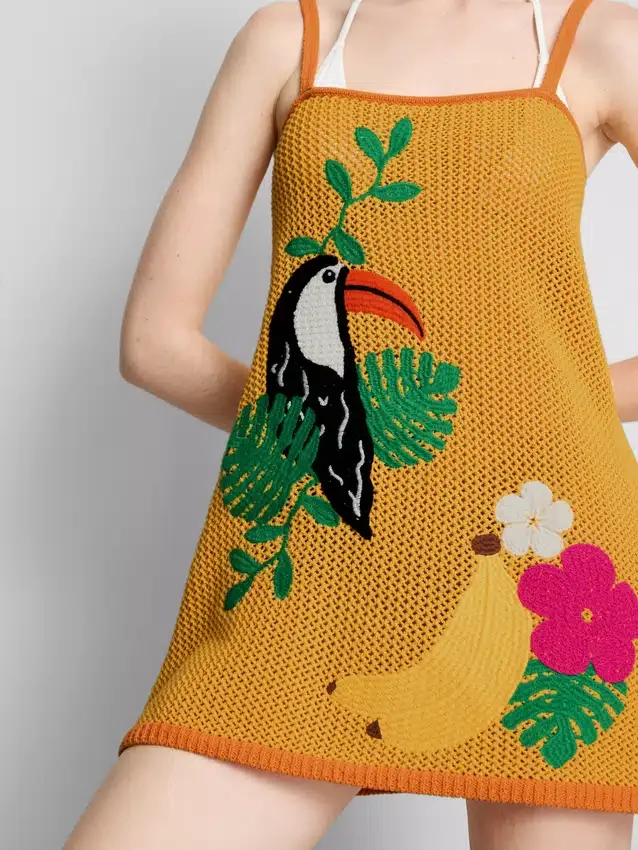 Gehäkeltes, besticktes Strand-Minikleid
