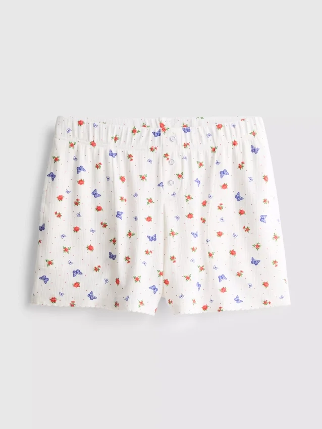 Gerippte Schlafanzug-Shorts mit Schmetterlingsmotiv