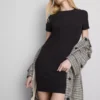 Geripptes, figurbetontes Mini-T-Shirt-Kleid