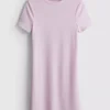 Geripptes, figurbetontes Mini-T-Shirt-Kleid