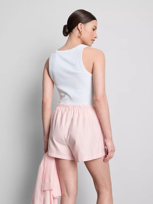 Gestreifte Oxford-Shorts mit hoher Taille