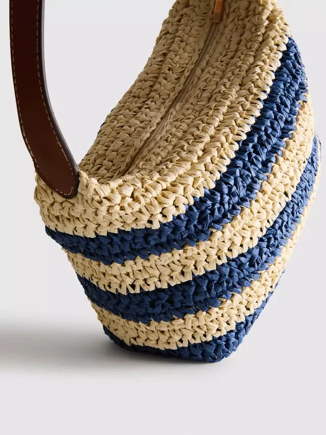 Gestreifte Raffia-Umhängetasche