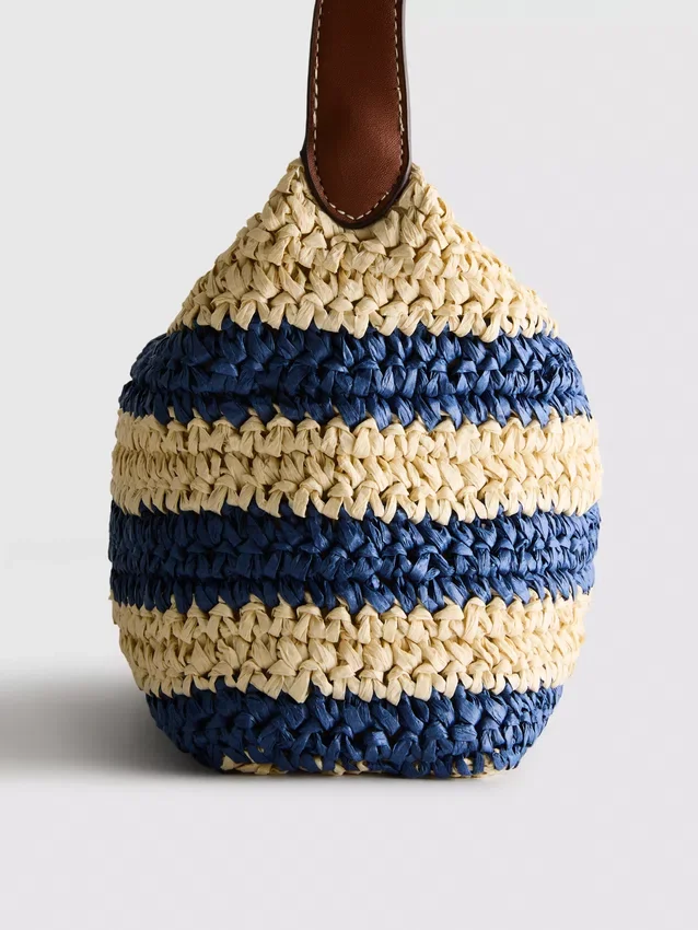 Gestreifte Raffia-Umhängetasche