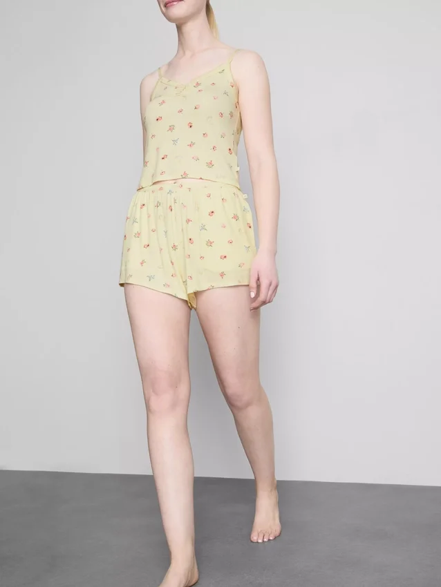 Gestreifte Schlafanzug-Shorts mit Blumenmuster