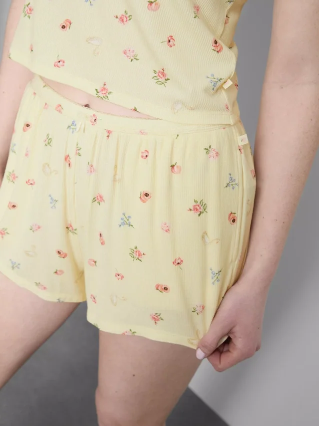 Gestreifte Schlafanzug-Shorts mit Blumenmuster