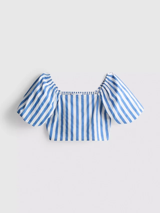 Gestreiftes Bardot-Top mit Puffärmeln