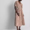 Gestreiftes Midaxi-Smockkleid aus Baumwolle