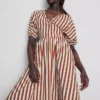 Gestreiftes Midaxi-Smockkleid aus Baumwolle