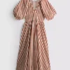 Gestreiftes Midaxi-Smockkleid aus Baumwolle