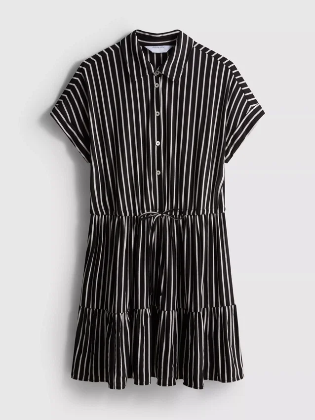 Gestreiftes Mini-Hemd-Kleid mit Stufenschnitt