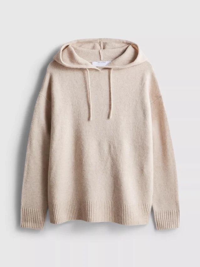Gestrickter Kapuzenpullover mit Kordelzug