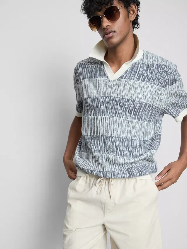 Gestricktes Polohemd mit strukturierten Streifen