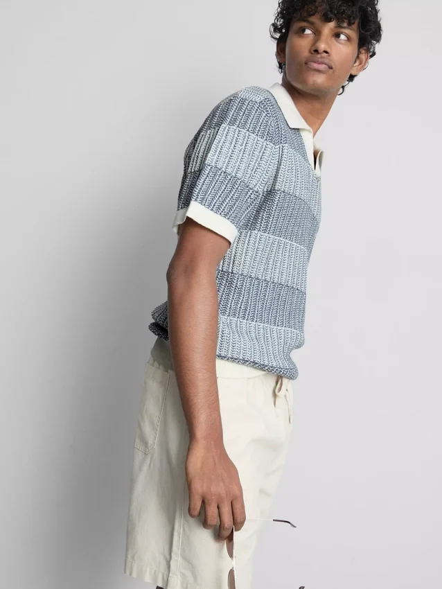 Gestricktes Polohemd mit strukturierten Streifen
