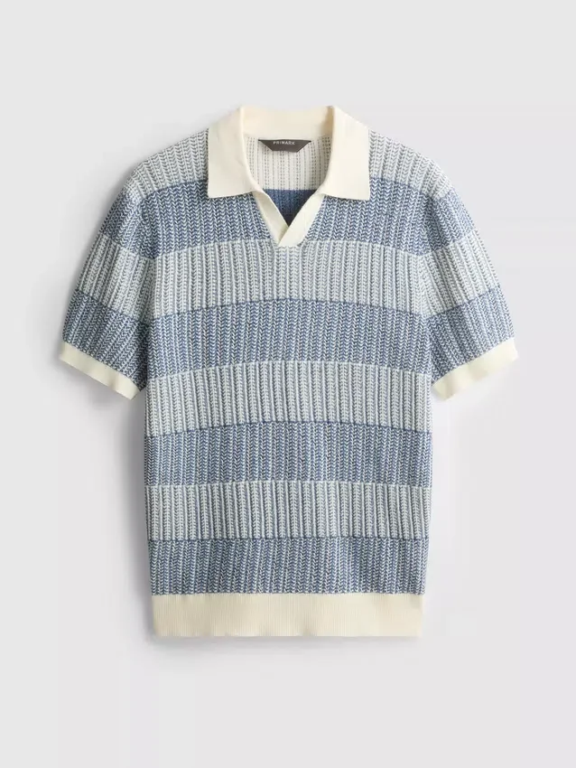 Gestricktes Polohemd mit strukturierten Streifen