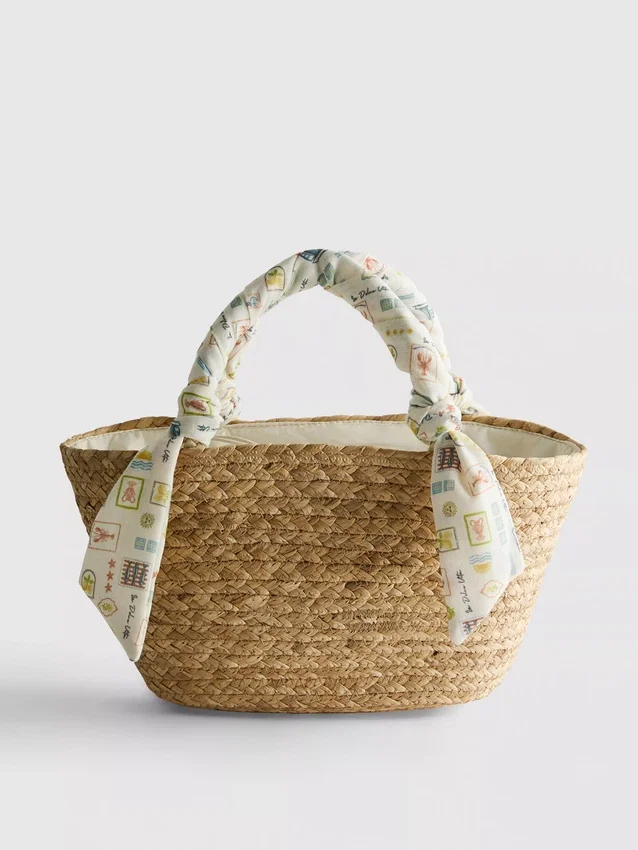 Gewebte Midi-Bucket-Tasche aus Stroh