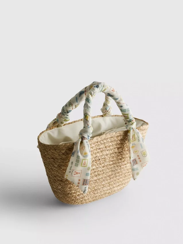Gewebte Midi-Bucket-Tasche aus Stroh