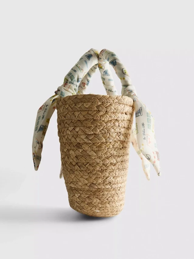 Gewebte Midi-Bucket-Tasche aus Stroh