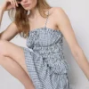 Gingham-Cami-Top mit gerafftem Peplum