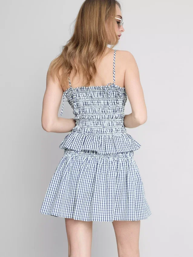 Gingham-Cami-Top mit gerafftem Peplum