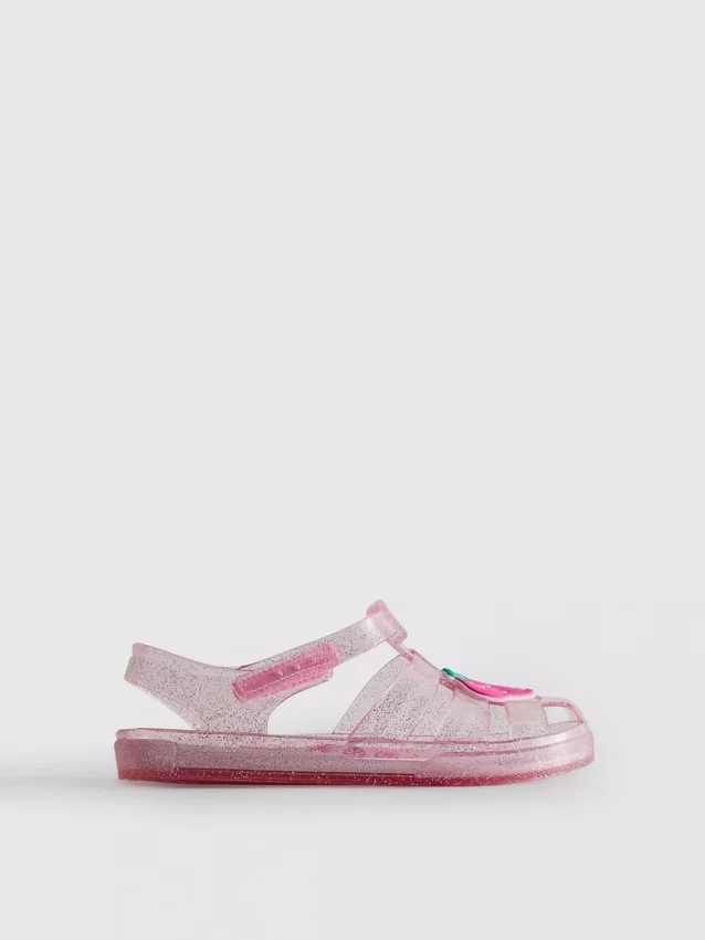 Glitzernde Jelly-Sandalen mit Gitterdesign