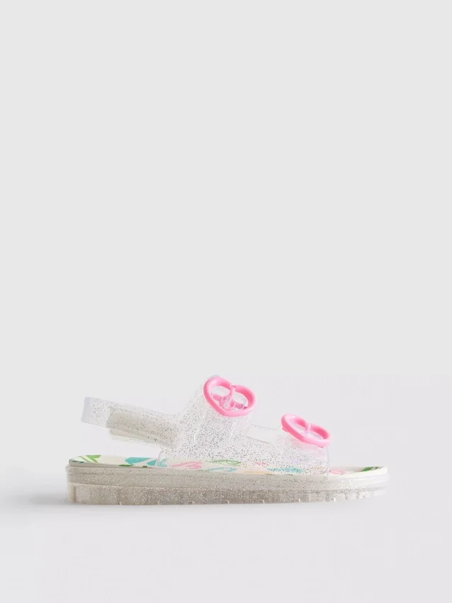 Glitzernde Jelly-Slingback-Sandalen mit doppeltem Schnallenriemen