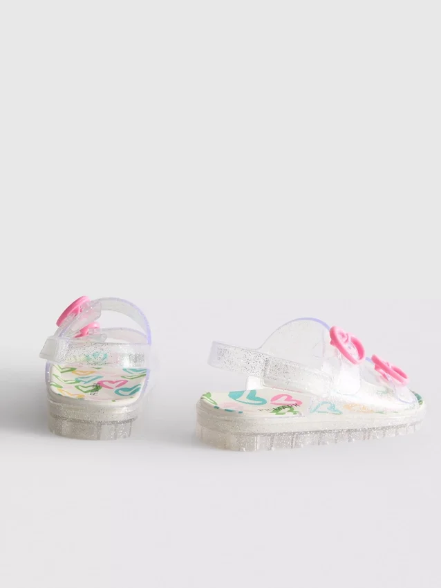 Glitzernde Jelly-Slingback-Sandalen mit doppeltem Schnallenriemen