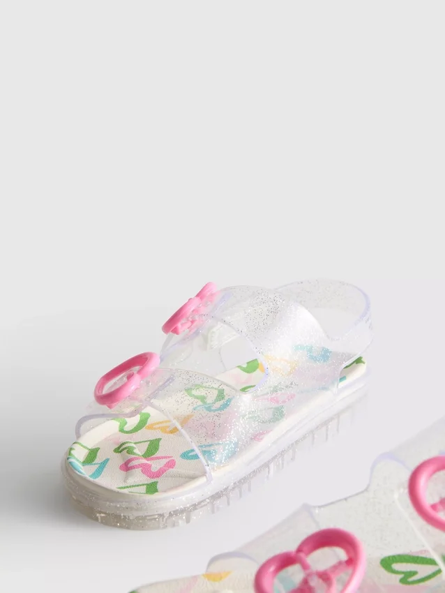 Glitzernde Jelly-Slingback-Sandalen mit doppeltem Schnallenriemen