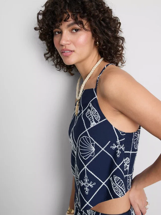 Halter-Bluse aus Baumwolle mit Cutwork-Muster