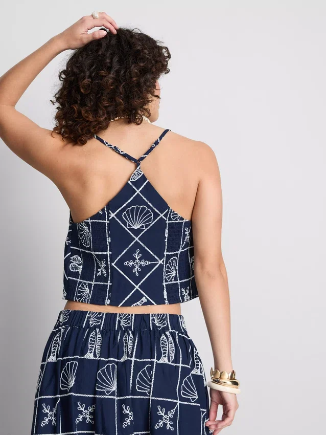 Halter-Bluse aus Baumwolle mit Cutwork-Muster