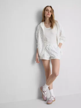 Hoodie mit durchgehendem Reissverschluss aus baumwollreichem Stoff mit Blumenmuster