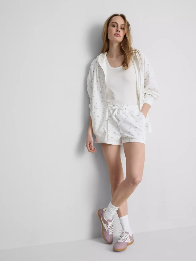 Hoodie mit durchgehendem Reissverschluss aus baumwollreichem Stoff mit Blumenmuster