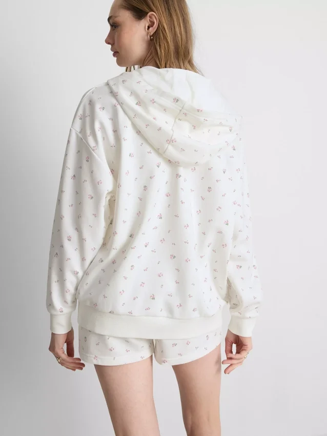 Hoodie mit durchgehendem Reissverschluss aus baumwollreichem Stoff mit Blumenmuster