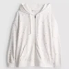 Hoodie mit durchgehendem Reissverschluss aus baumwollreichem Stoff mit Blumenmuster