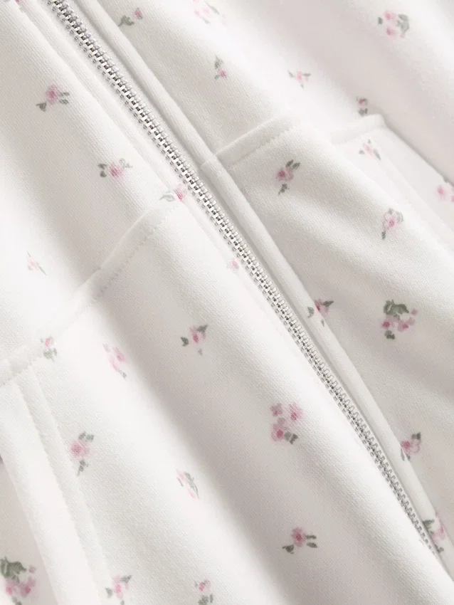 Hoodie mit durchgehendem Reissverschluss aus baumwollreichem Stoff mit Blumenmuster