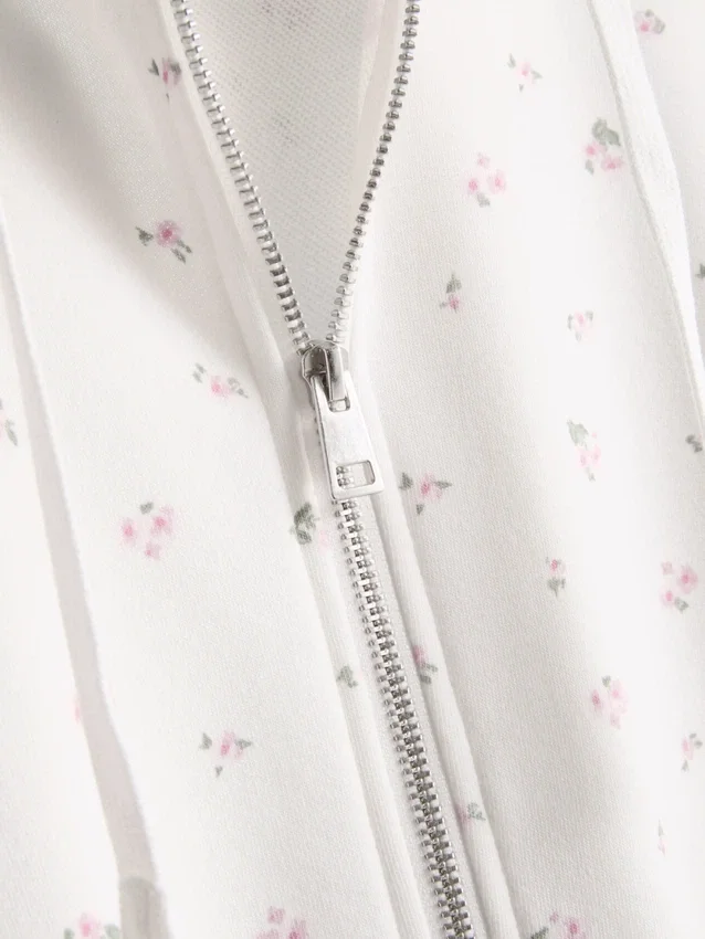 Hoodie mit durchgehendem Reissverschluss aus baumwollreichem Stoff mit Blumenmuster