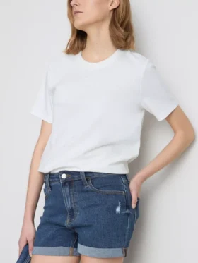 Jeansshorts mit mittlerem Bund und Umschlag