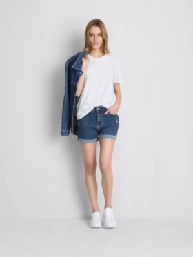 Jeansshorts mit mittlerem Bund und Umschlag