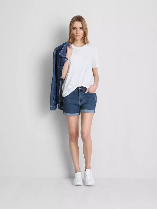 Jeansshorts mit mittlerem Bund und Umschlag
