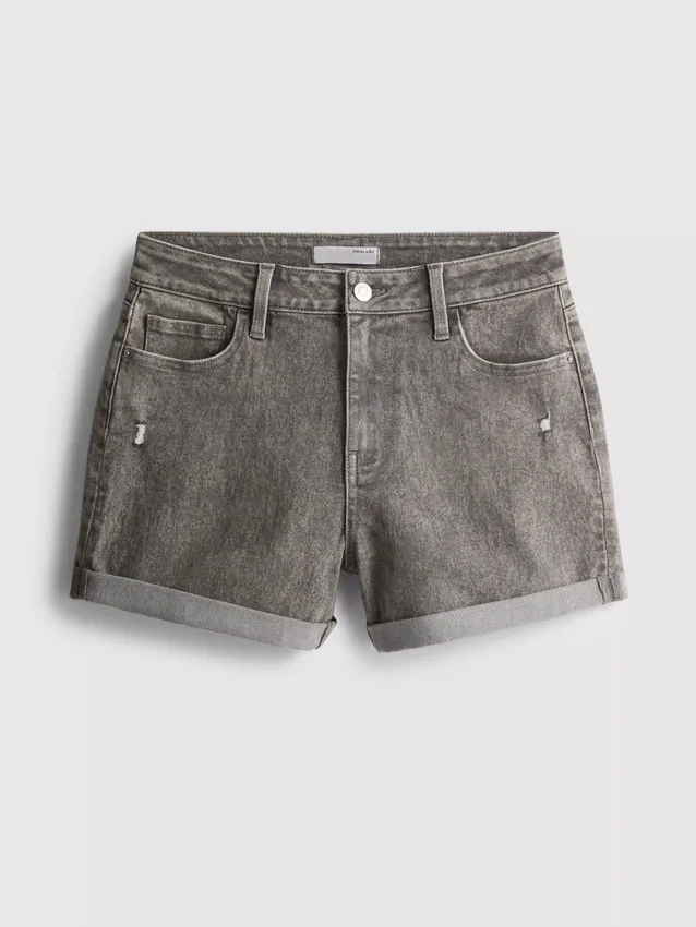Jeansshorts mit mittlerem Bund und Umschlag