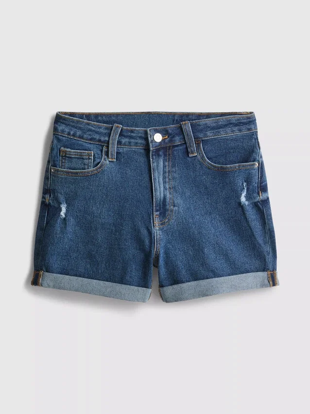 Jeansshorts mit mittlerem Bund und Umschlag