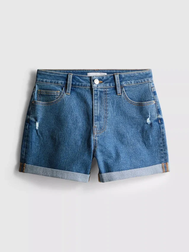 Jeansshorts mit mittlerem Bund und Umschlag