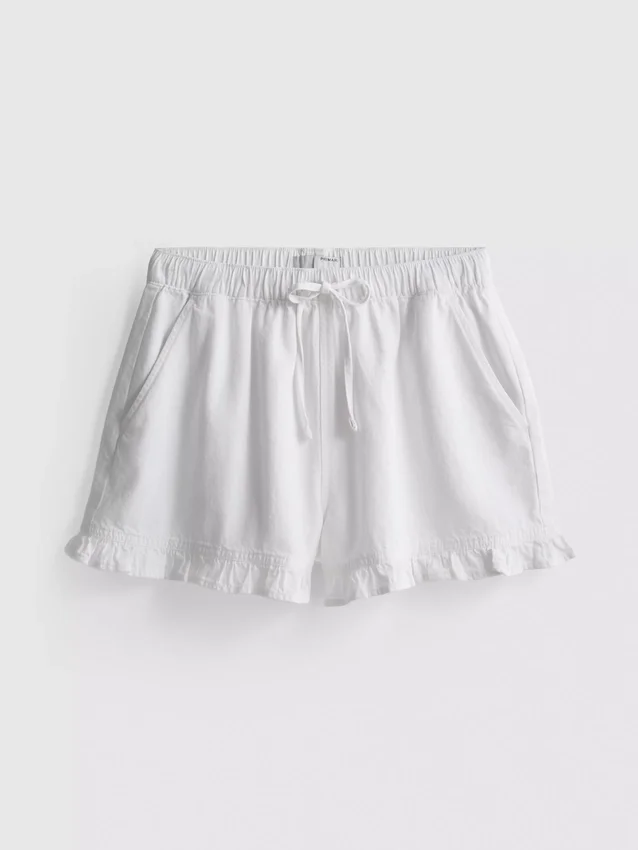 Jeansshorts mit Rüschen am Saum