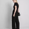 Knautschige Hose mit geradem Bein und Kordelzug