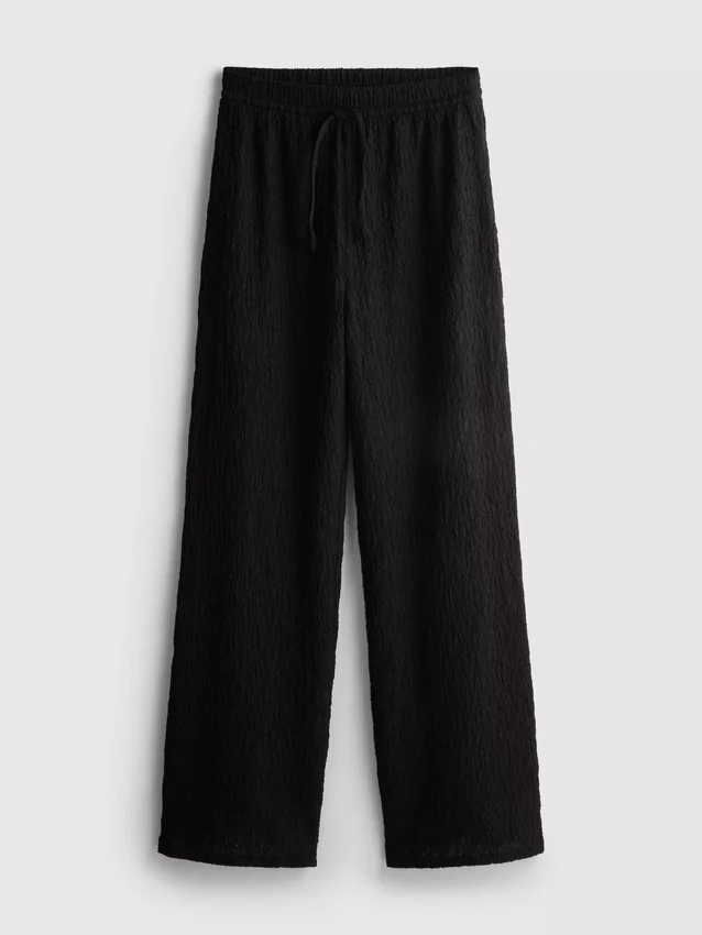 Knautschige Hose mit geradem Bein und Kordelzug