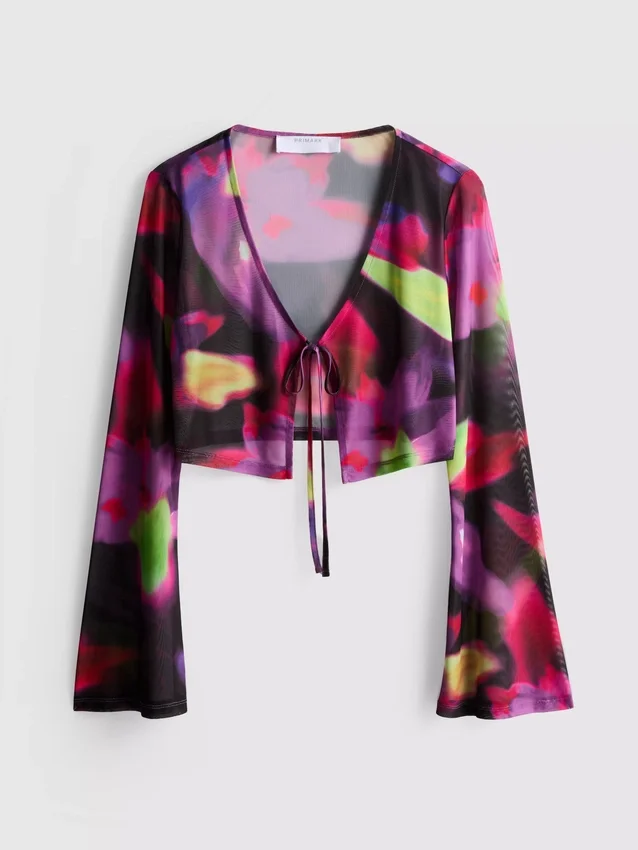 Kurzes Mesh-Top mit Bindedetail