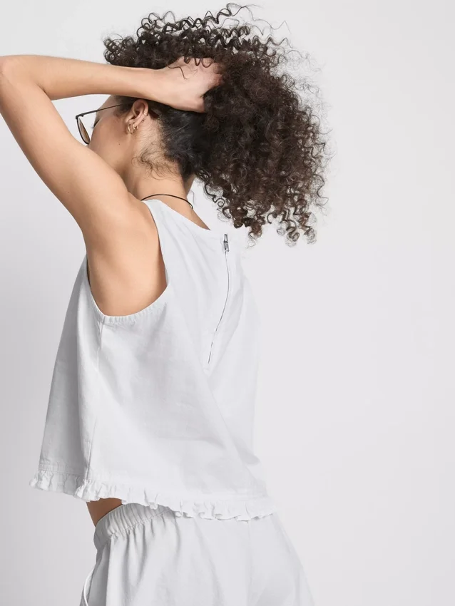 Kurzes Rüschen-Tanktop aus Baumwoll-Denim