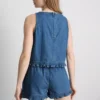 Kurzes Rüschen-Tanktop aus Baumwoll-Denim