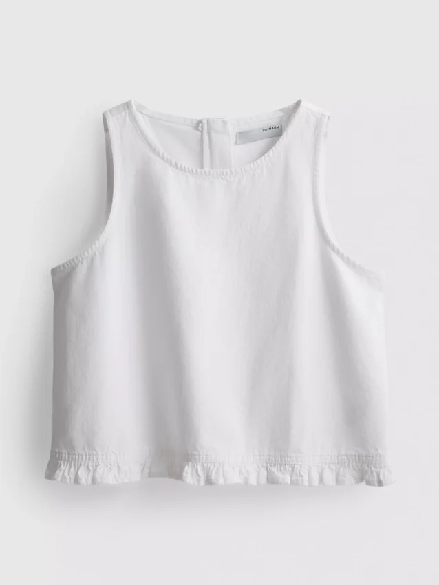 Kurzes Rüschen-Tanktop aus Baumwoll-Denim
