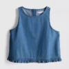 Kurzes Rüschen-Tanktop aus Baumwoll-Denim